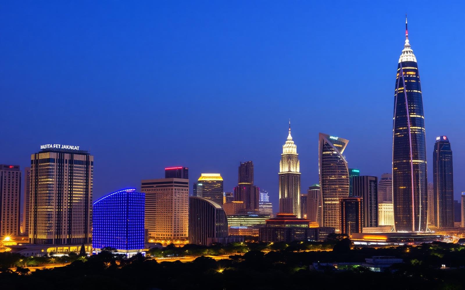 Jakarta business district skyline at dusk