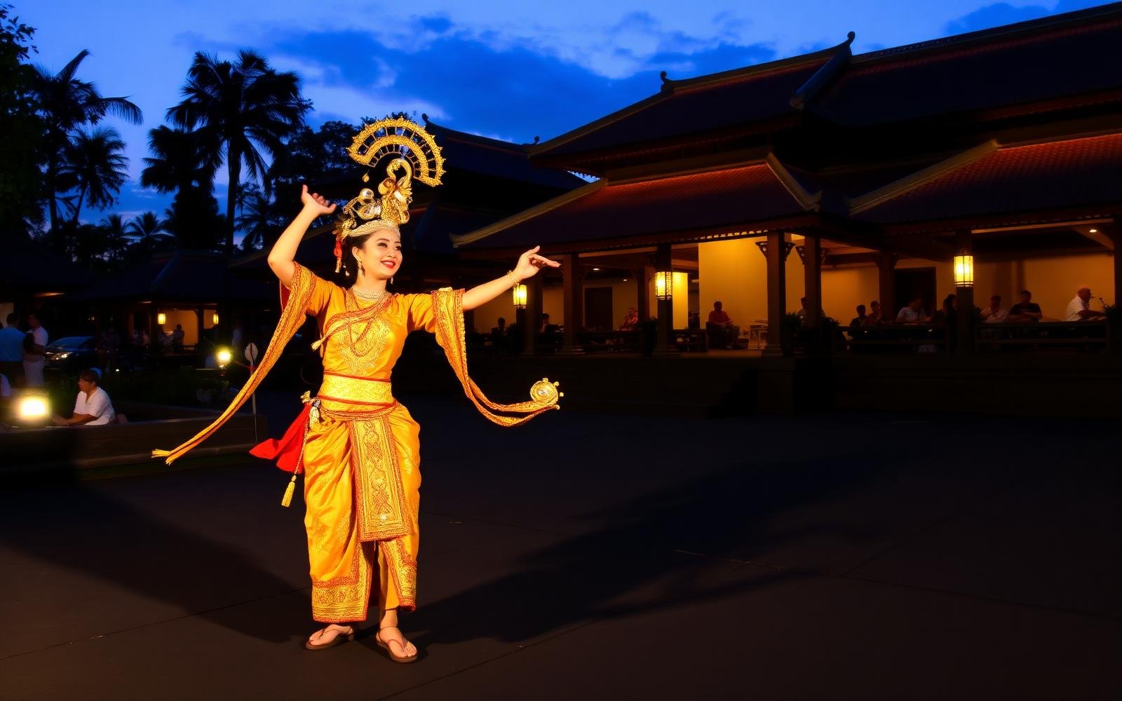 Traditional dancer performing at dusk