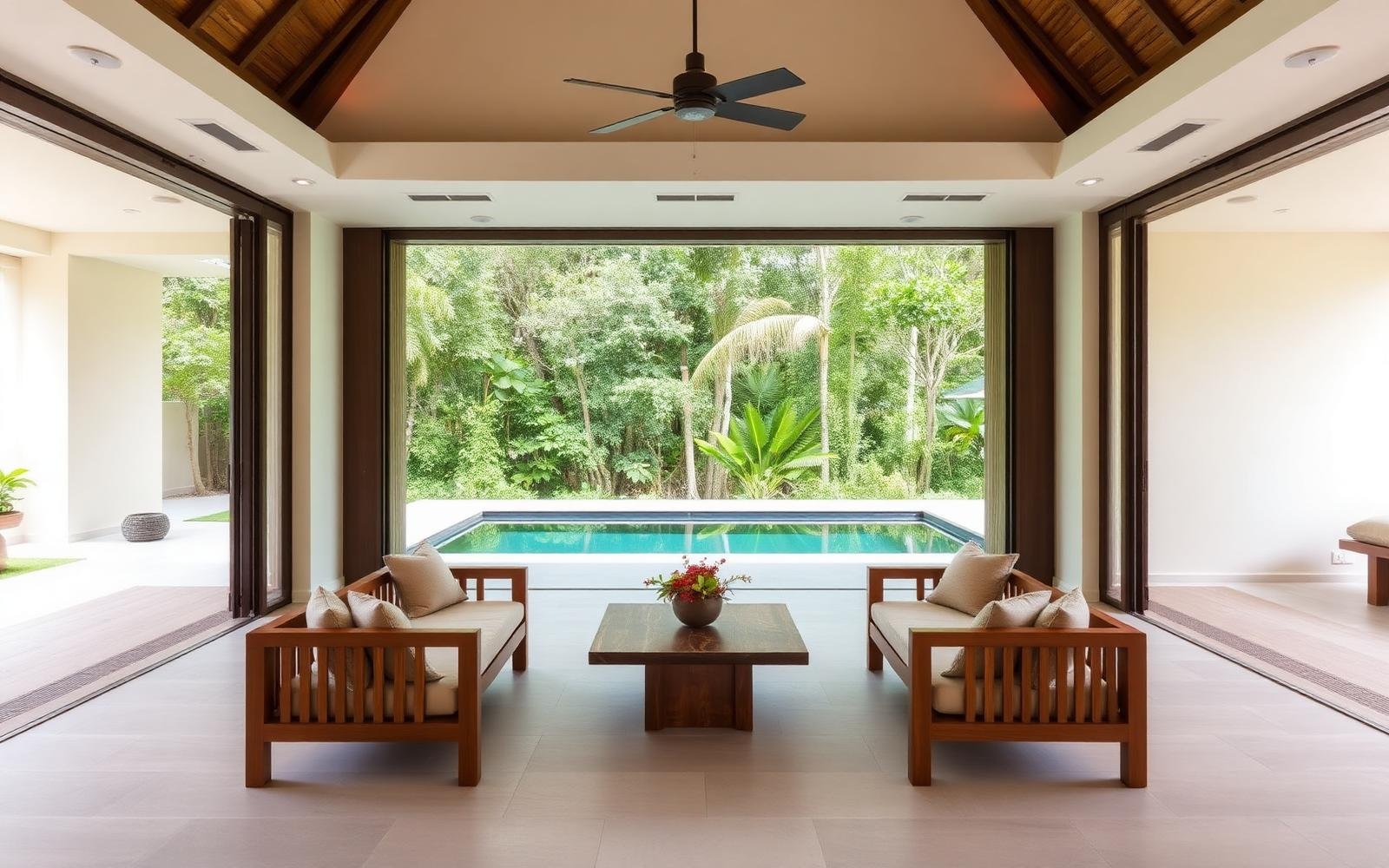 Luxury tropical pool villa interior